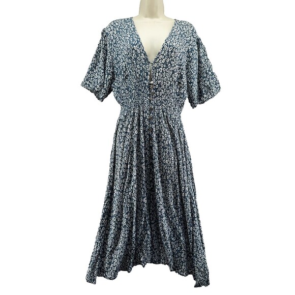 Cleobella Violeta Dress Size M Blue White Print Button Front V-Neck Sundress - Picture 3 of 16